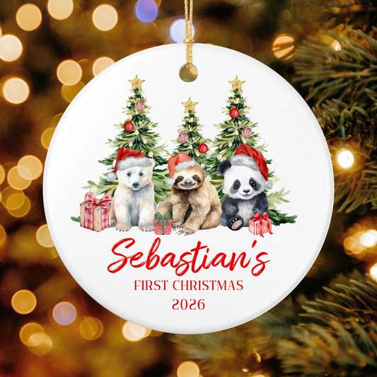 Personalized Baby's First Christmas Ornament | Ceramic Circle Ornament Design 2 | The Crafted Gift
