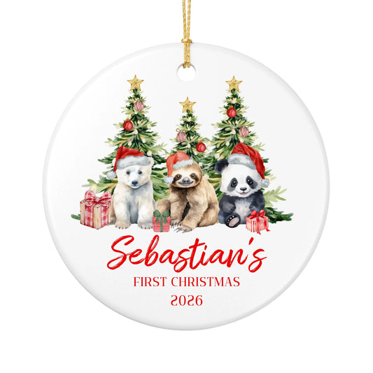 Personalized Baby's First Christmas Ornament | Ceramic Circle Ornament Design 2 | The Crafted Gift