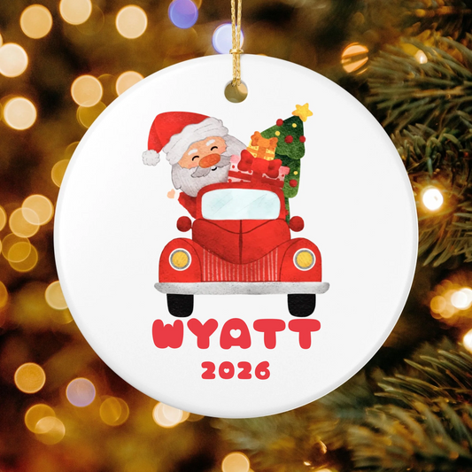 Personalized Baby's First Christmas Ornament | Ceramic Circle Ornament Design 3 | The Crafted Gift