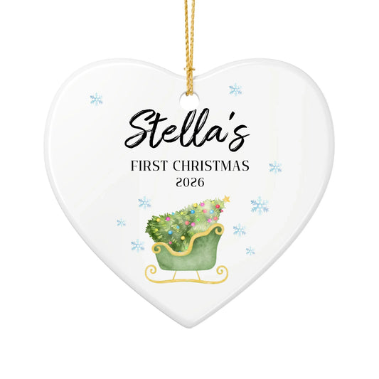 Personalized Baby's First Christmas Ornament | Ceramic Heart Ornament Design 1 | The Crafted Gift