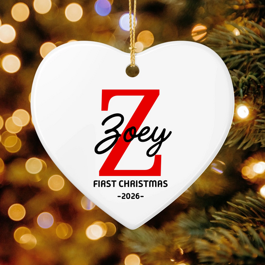 Personalized Baby's First Christmas Ornament | Ceramic Heart Ornament Design 4 | The Crafted Gift